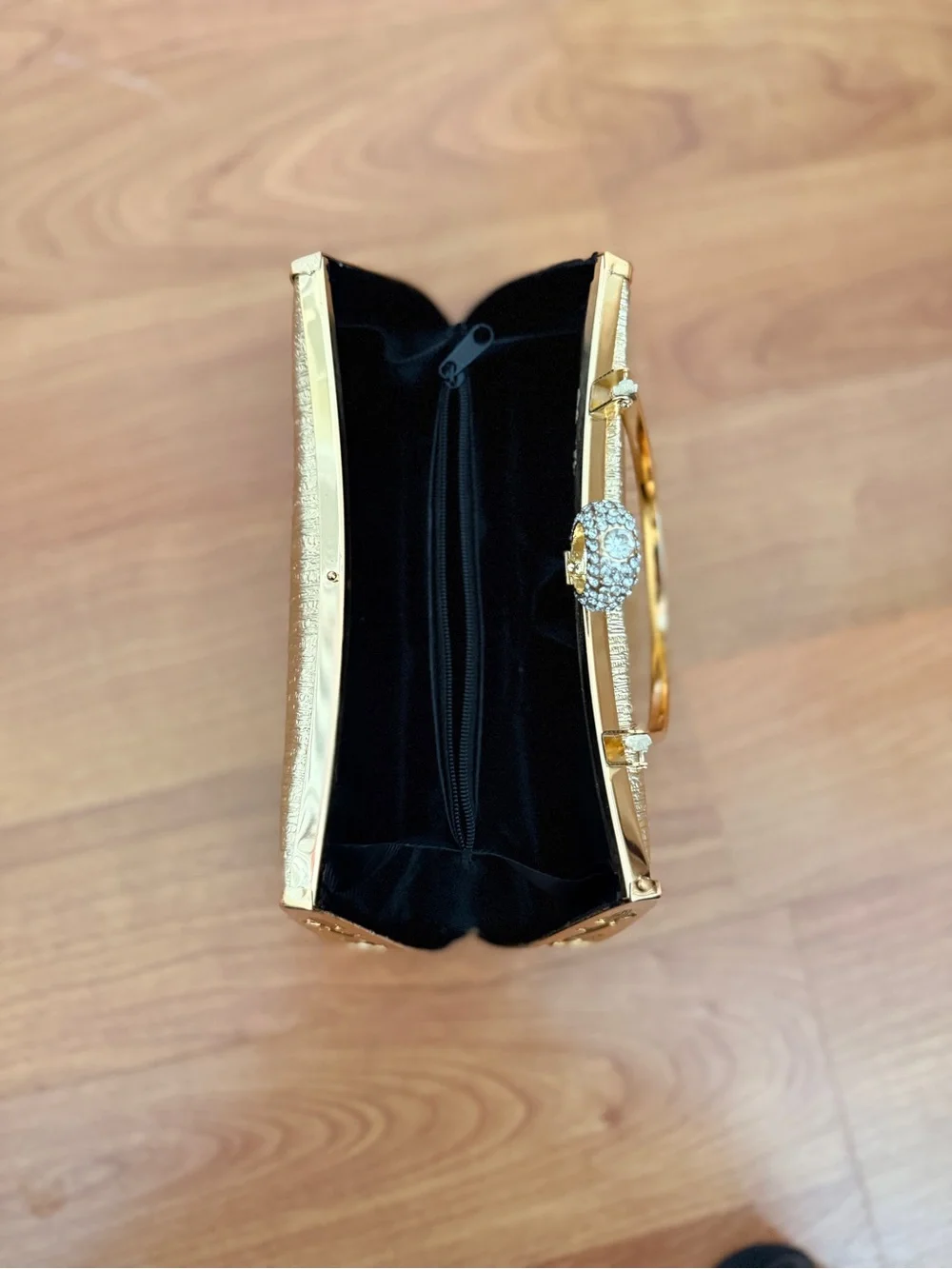 Gold Evening Clutch Handbag with Crystal Accent